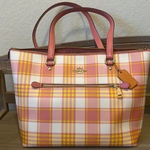 Coach Gallery Tote with Garden Plaid Print